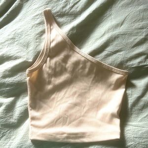 cream one shoulder cropped tank